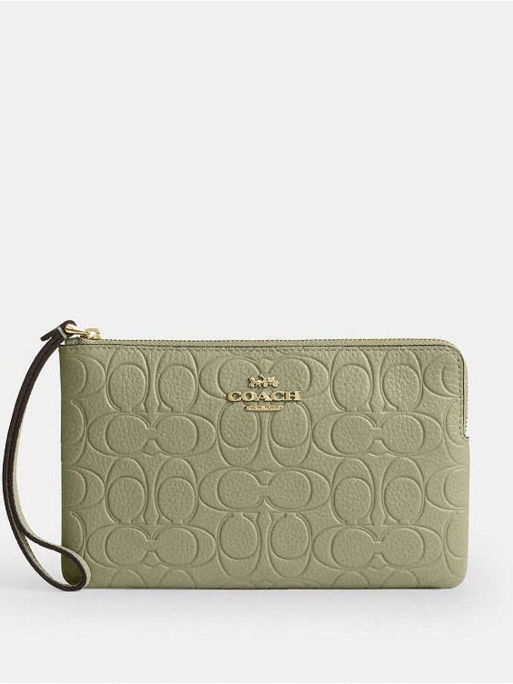 Coach Signature Embossed Pistachio Large Corner Zip Wristlet